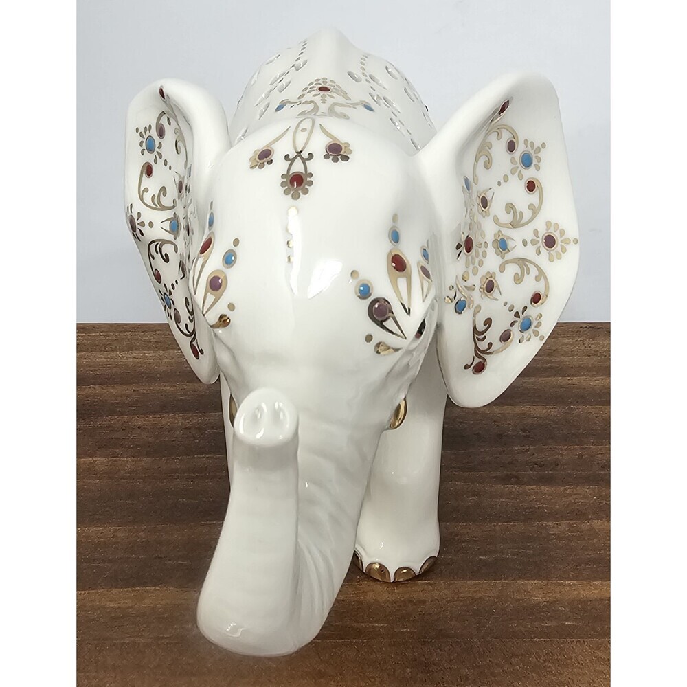 Lenox Jewels of Light Elephant Pierced Ivory Fine China Sculpture 24k Gold NEW - Picture 2 of 10